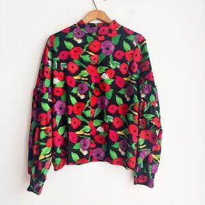 Zara Colourful Floral Balloon Sleeve Long Sleeve Top M